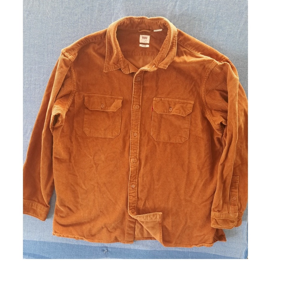 Levis Mens Corduroy Button‎ Down Shirt XL Relaxed Fit Rust Brown Long Sleeve